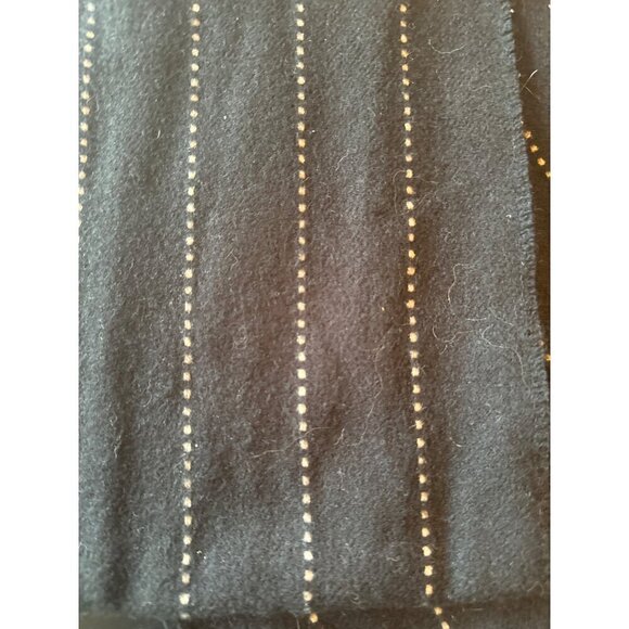 Cashmere Black Fringe Edge Scarf Made in Scotland Stripe Detail - Picture 3 of 4